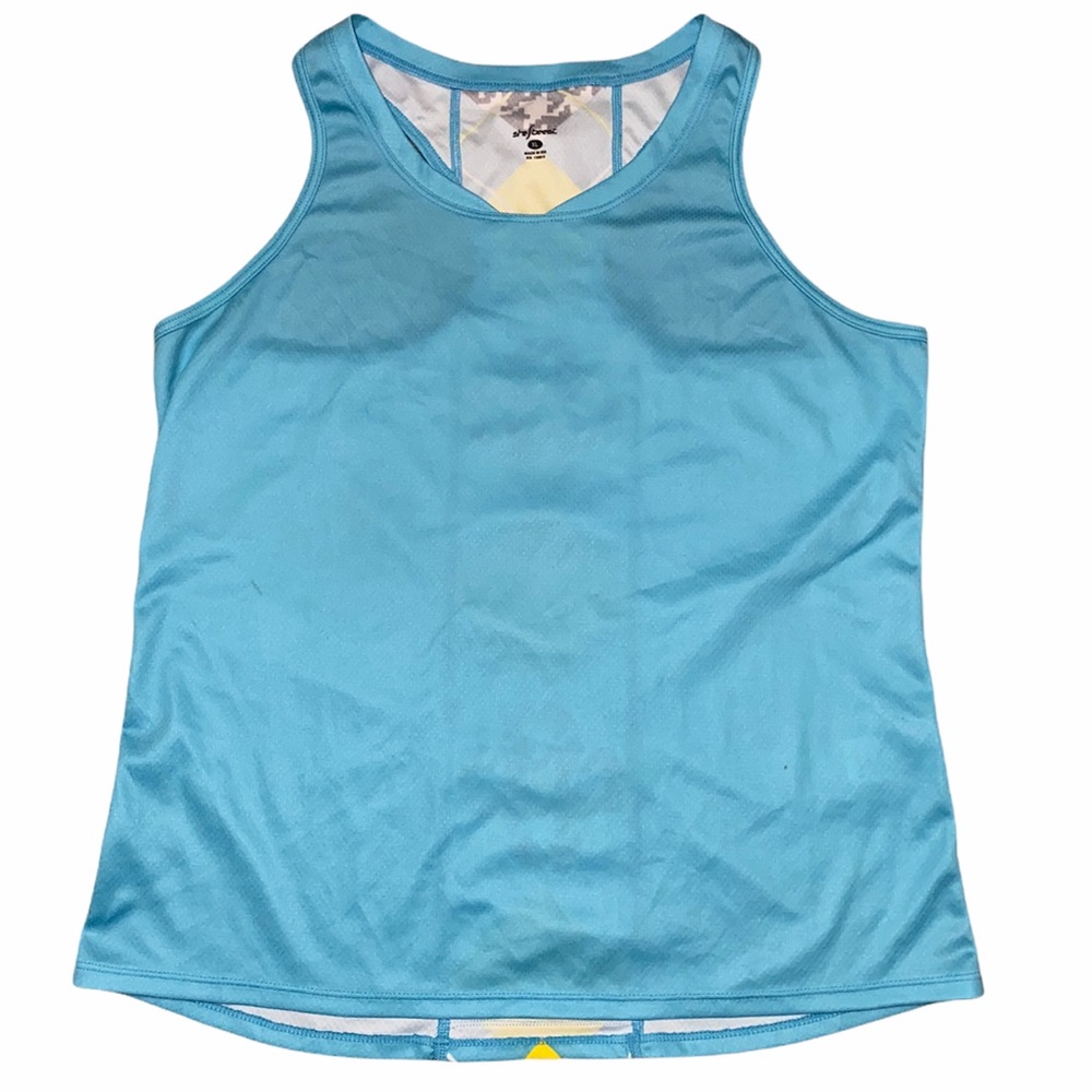 SheBeest Blue Yellow Athletic Cycling Gym Pocket Tank Top sz XL
